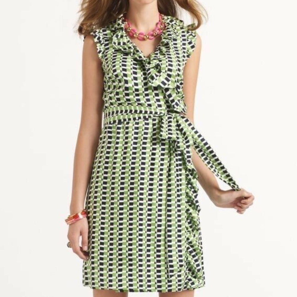 Kate Spade 8 Blue Green Ruffle Silk Audrey Dress